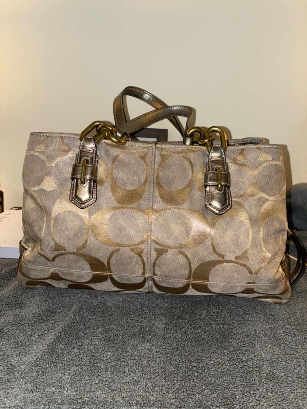 Coach Metallic Signature Satchel in Gold and Champagne - Picture 3 of 10